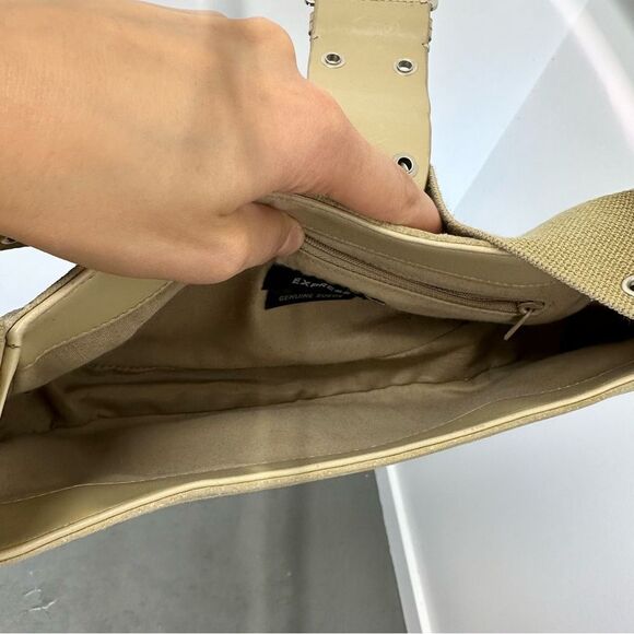 Vintage Y2K Express Beige Suede Canvas Strap East West Underarm Shoulder Bag - Picture 14 of 16